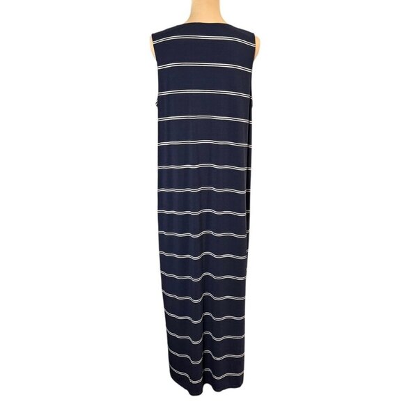 Garnet Hill Petra Knit Maxi Dress Sz.XL Dark Blue Striped Nautical Preppy - Picture 5 of 11